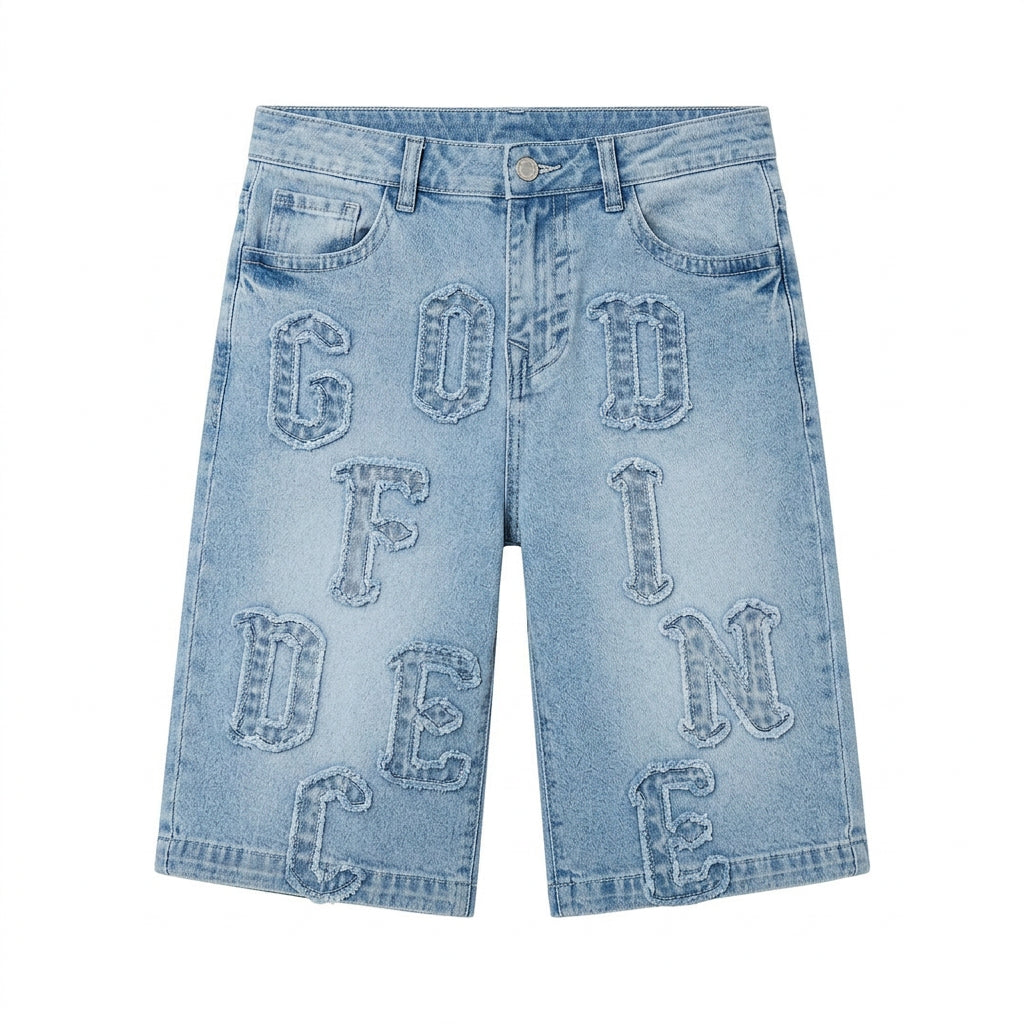 Godfidence Patch Denim Shorts