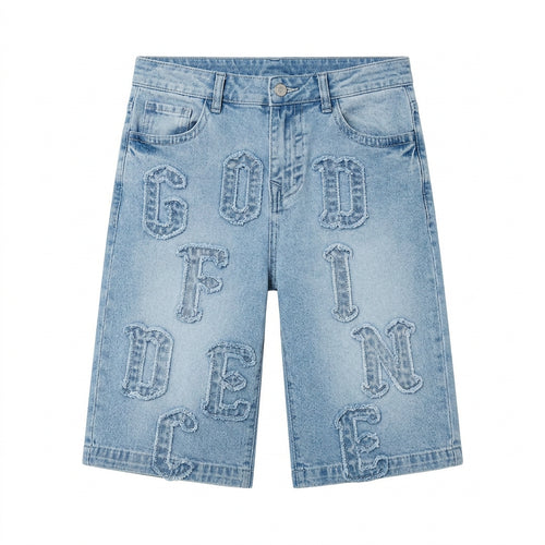 Godfidence Patch Denim Shorts